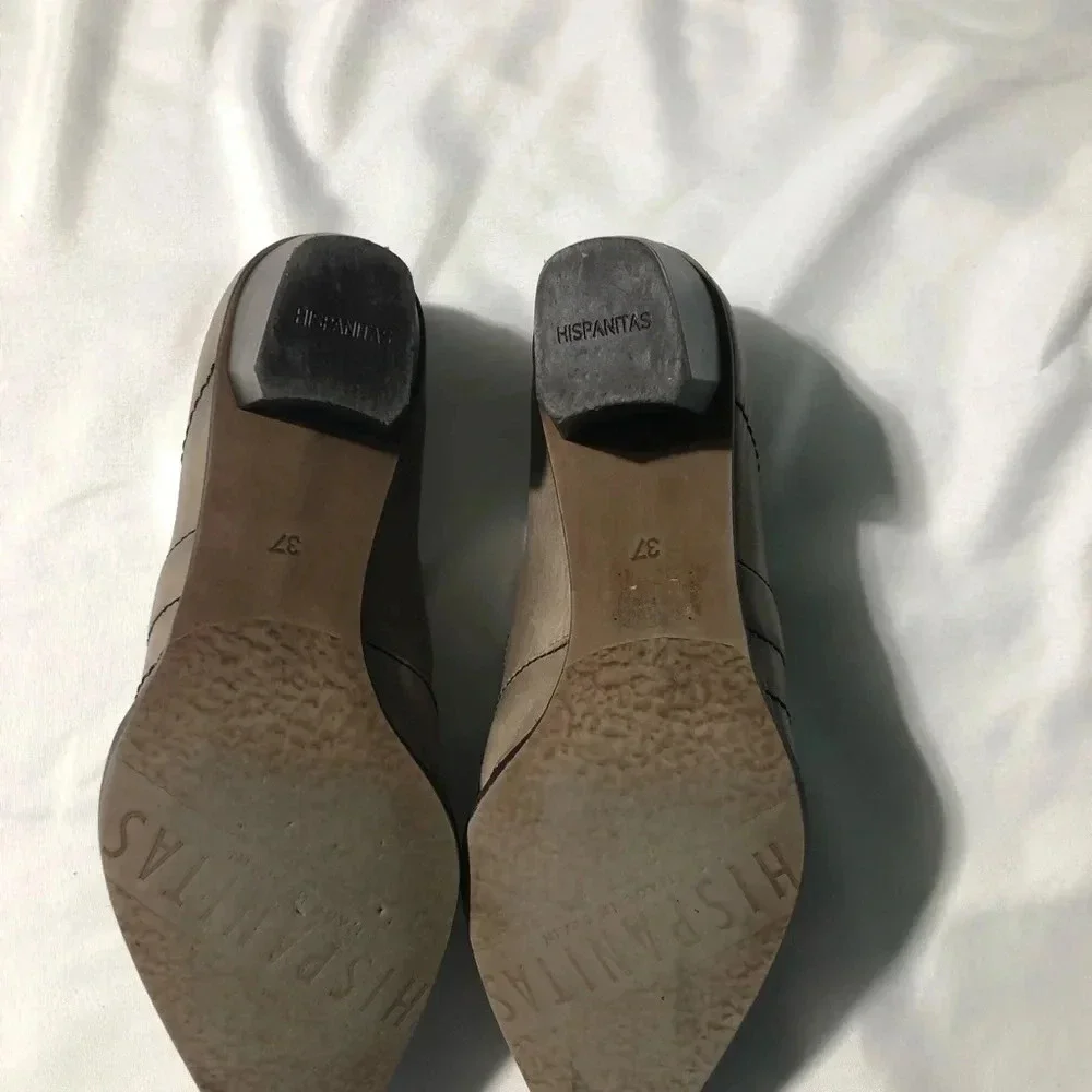 Hispanitas Leather Heels Worn Look Tan Brown Buckle size 37 (US 6-6.5) - Picture 11 of 14
